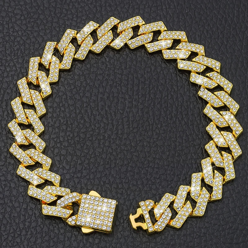 15MM Rhombus Diamond Cuban Collar for Stylish Pet Walks ATHLEXES
