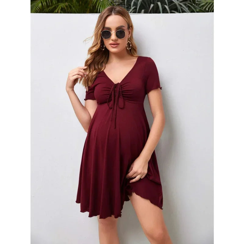 Chic Maternity V-Neck Summer Dress ATHLEXES