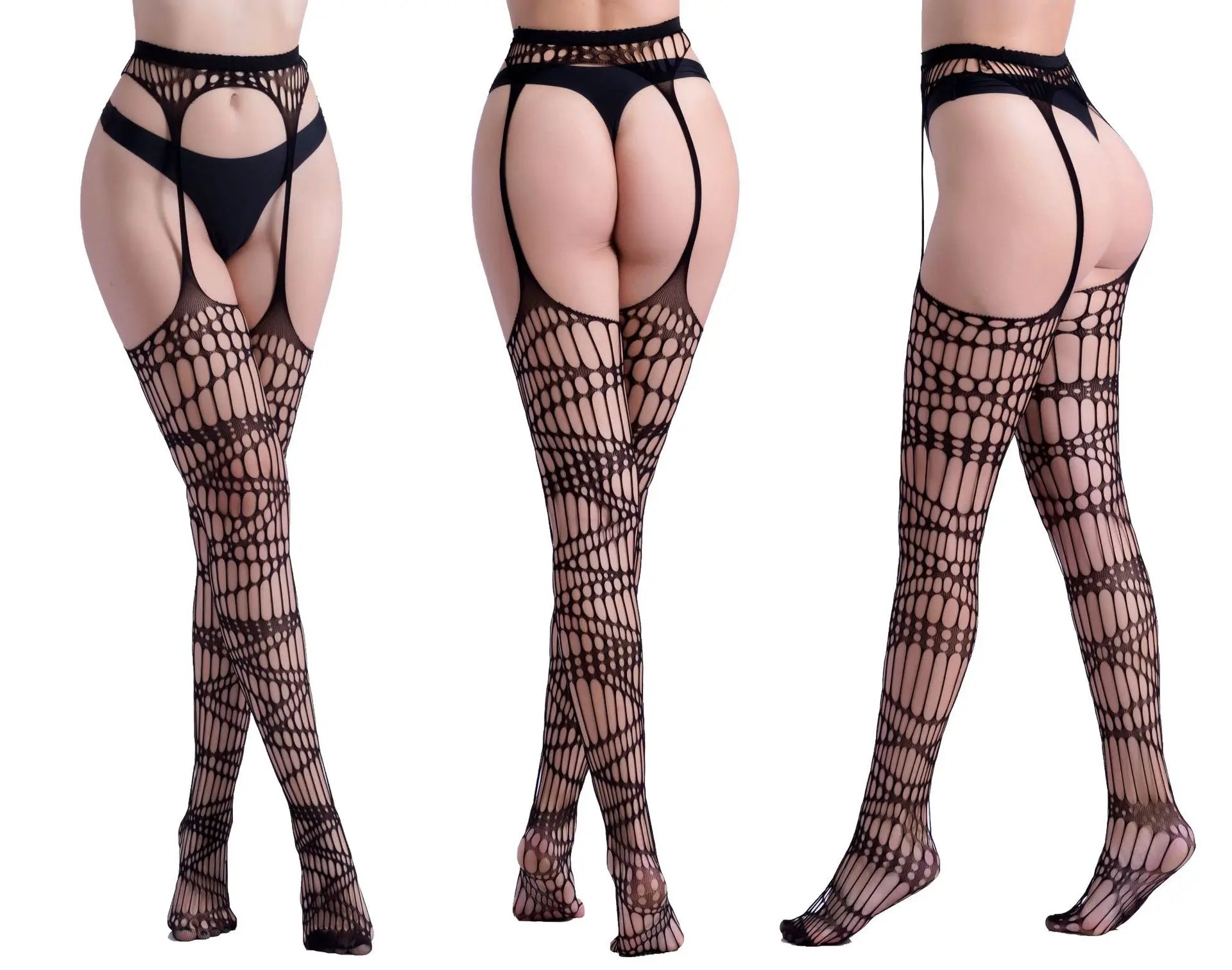 Seductive Fishnet Crotchless Pantyhose with Suspenders ATHLEXES