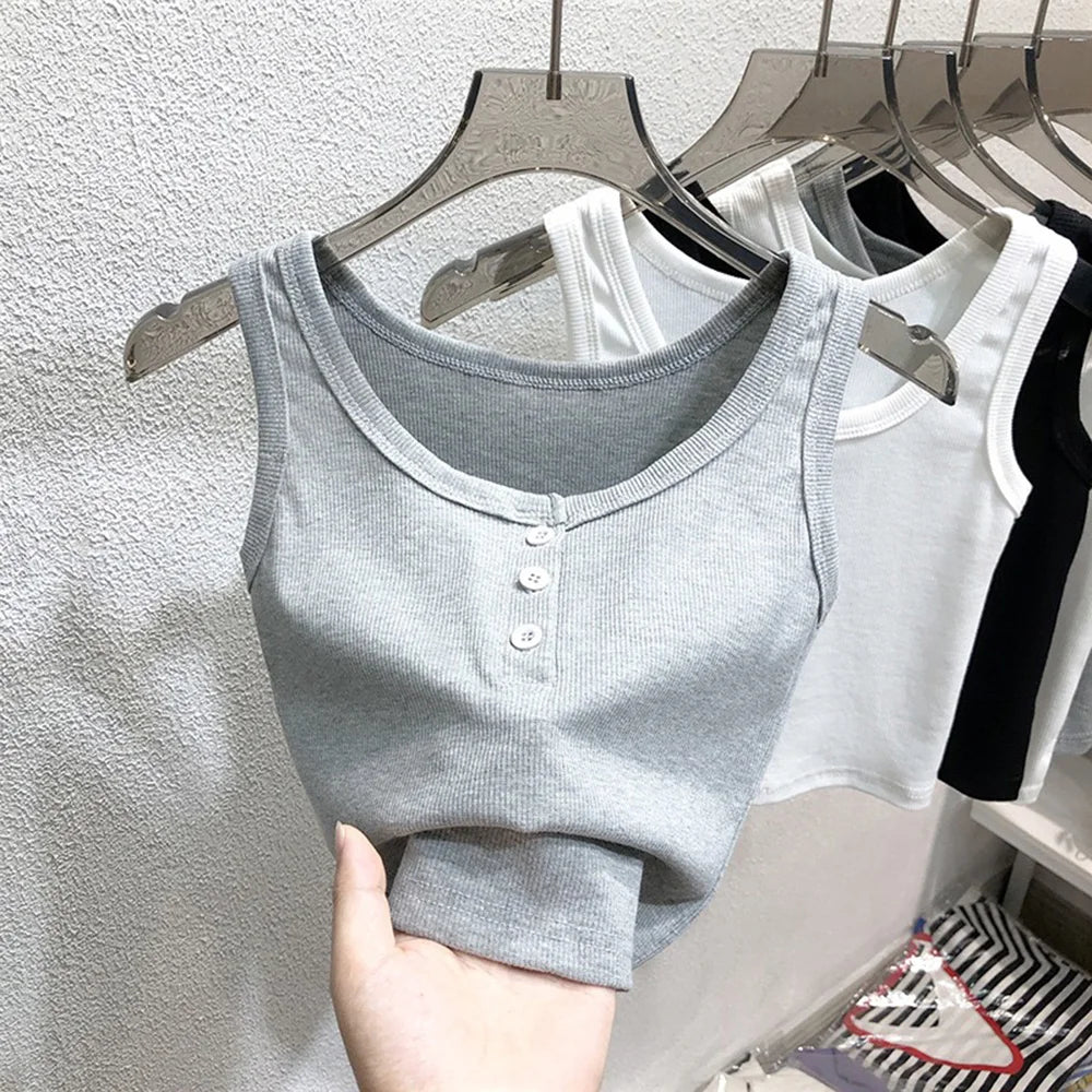 Chic Ribbed Button-Down Tank Top for Women ATHLEXES