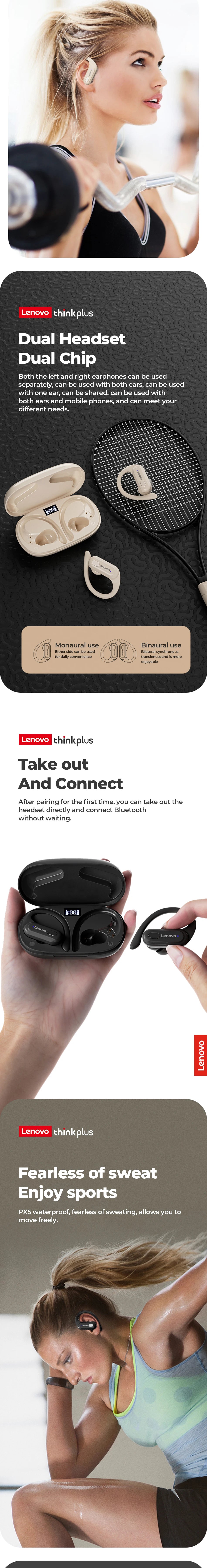 Lenovo ERAZER XT60 HiFi Sports Wireless Earbuds ATHLEXES