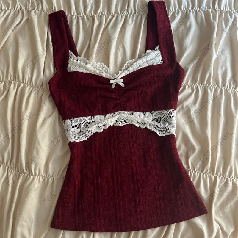 Retro Lace Trim Bow Crop Top for Women ATHLEXES