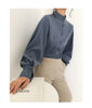 Elegant Lantern Sleeve Blouse for Women - Autumn Winter Office Chic ATHLEXES