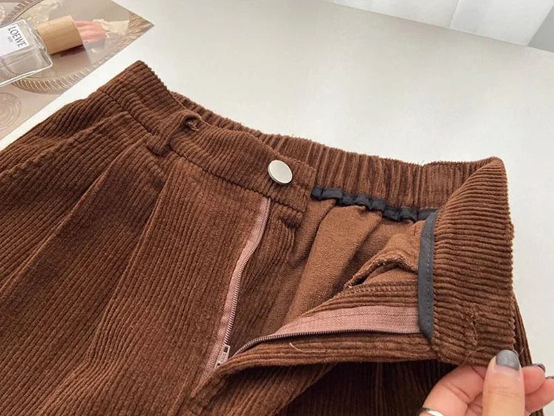 Chic Retro High Waist Corduroy Pants for Timeless Style ATHLEXES