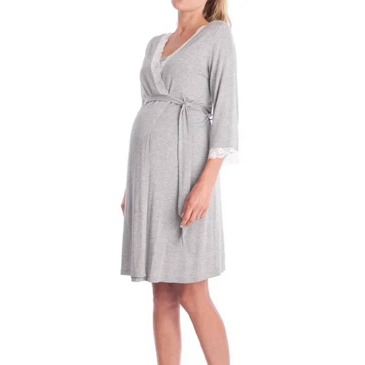 Chic Lace Maternity Nursing Pajamas Set ATHLEXES
