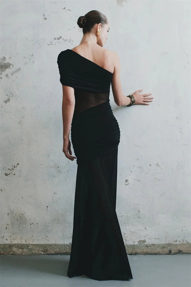 Chic Off-Shoulder Mesh Maxi Dress for Women ATHLEXES