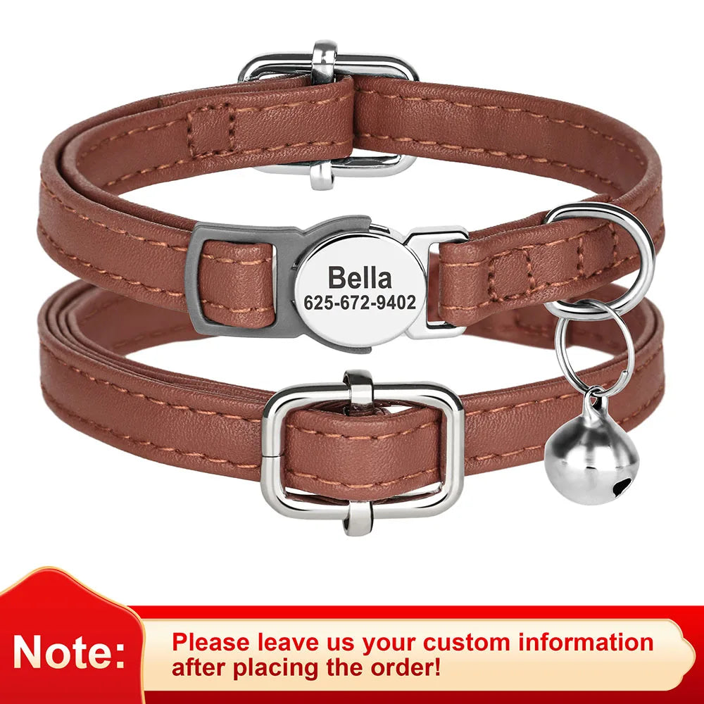 Engraved Luxury PU Leather Cat Collar ATHLEXES