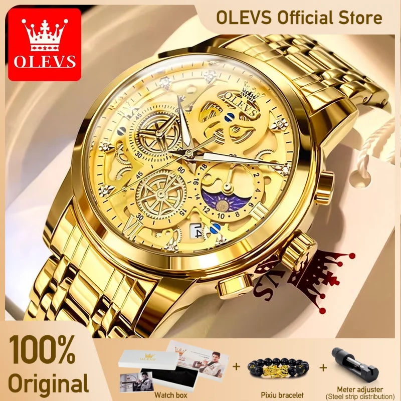 OLEVS Luxury Waterproof Gold Skeleton Watch ATHLEXES