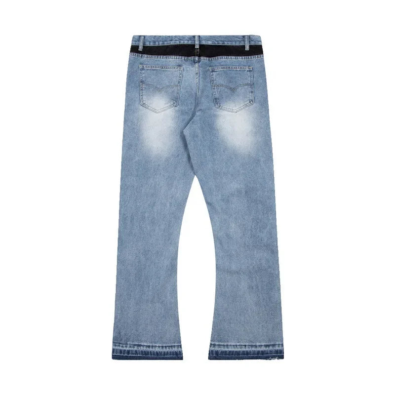 Retro Spliced Denim Trousers for Trendy Couples ATHLEXES