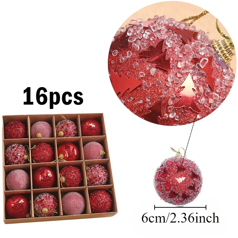 Champagne Gold & Red Glitter Xmas Ball Set 16pcs ATHLEXES