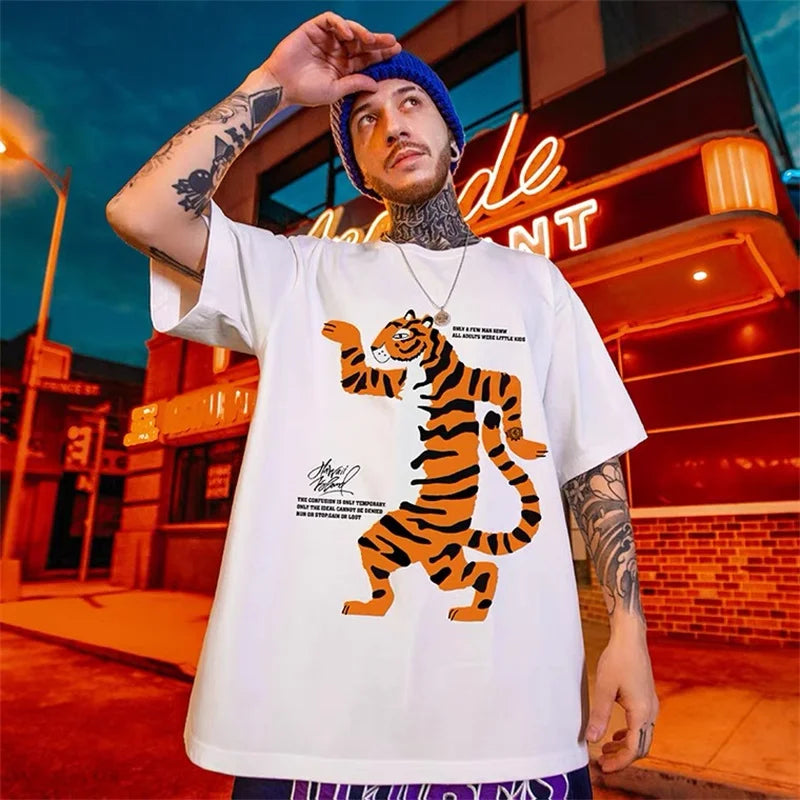 ZAZOMDE Retro Cartoon Tiger Oversized Tee ATHLEXES