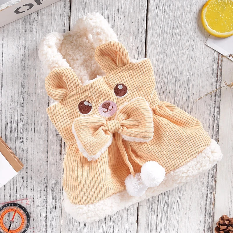 CozyCord Pink Yellow Dog Dress with Bear Bow ATHLEXES