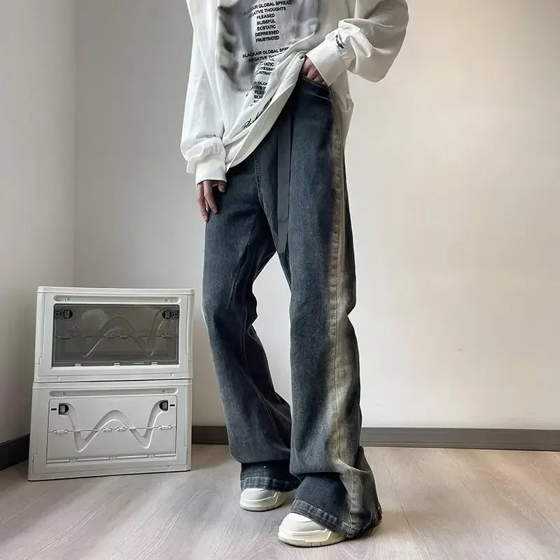 Trendy Gradient Loose-Fit Bell-Bottom Jeans ATHLEXES