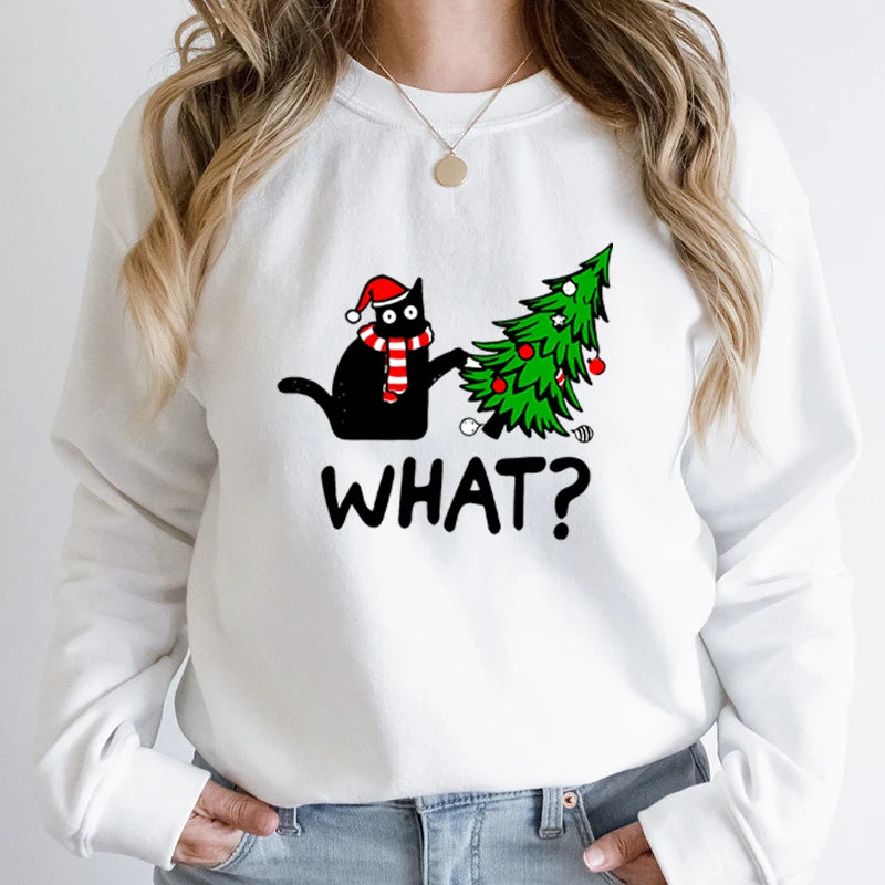 Whimsical Black Cat Christmas Sweatshirt for Women ATHLEXES
