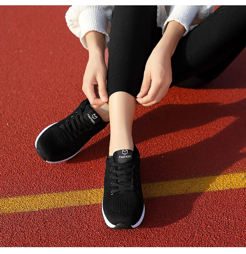 Breathable Mesh Lace Up Flat Sneakers for Women in Pink and Black ATHLEXES