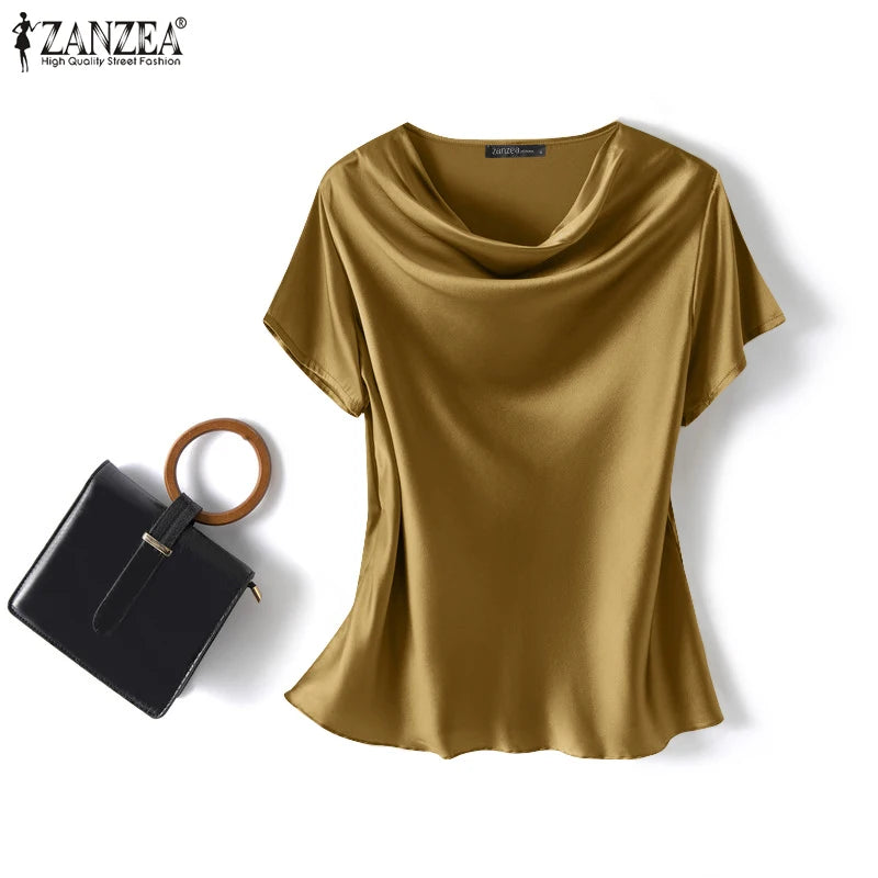ZANZEA Women's Elegant Satin Summer Blouse ATHLEXES