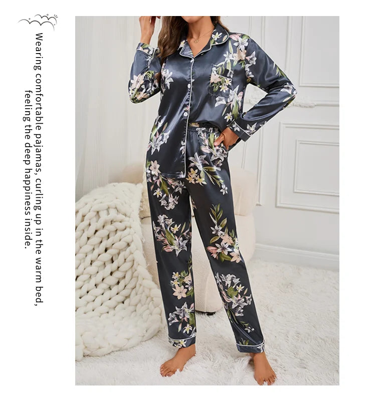 Autumn Pajama Women Silk Satin Set ATHLEXES