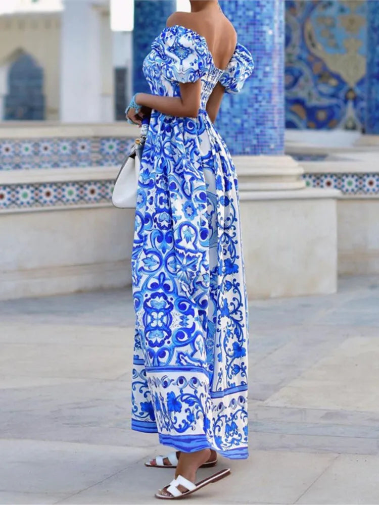 Boho Chic Puff Sleeve Maxi Dress for Women ATHLEXES