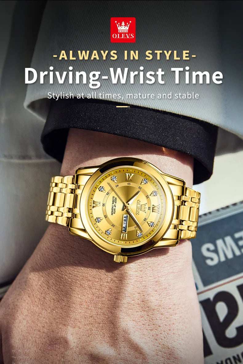 OLEVS Luxury Diamond Quartz Watch for Men ATHLEXES