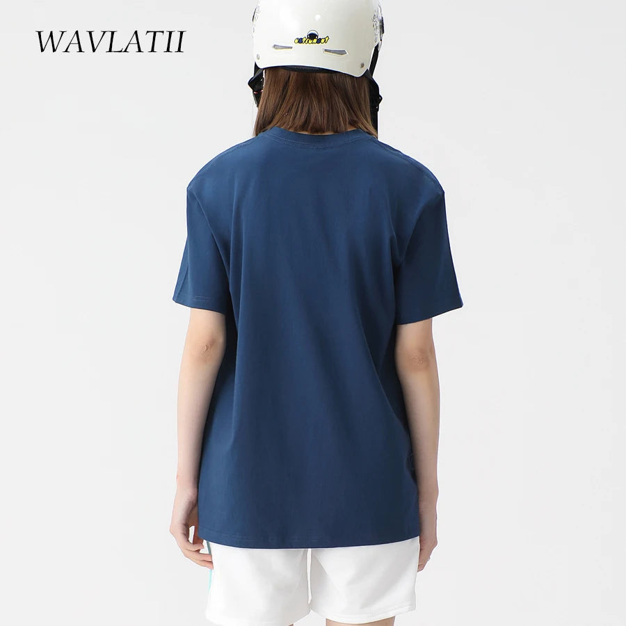 WAVLATII Women's Casual Cotton Summer Tees WT2401 - Pink & White ATHLEXES