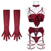 Sexy Lingerie Set Bow Bra Black Temptation Four Piece Set ATHLEXES
