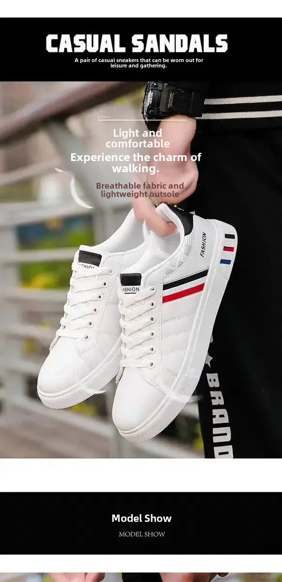 Trendy Korean Style Men's White Versatile Casual Shoes Comfortable Eva Sole Rubber Upper Summer Flat Shoes For Students ATHLEXES