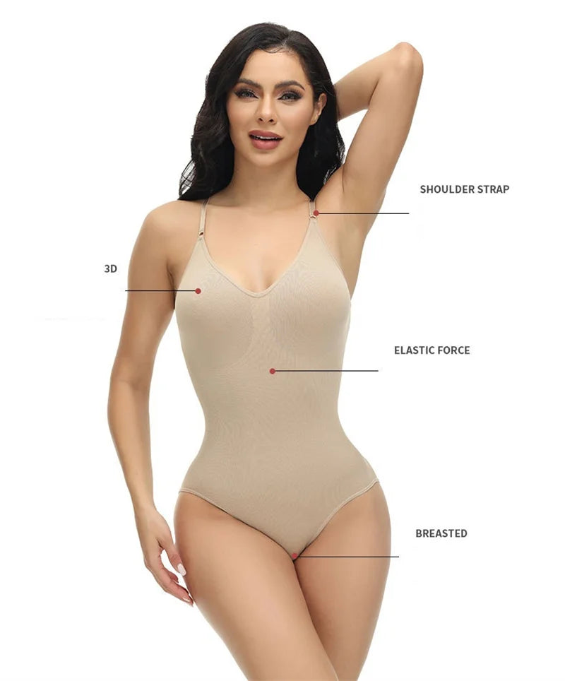 Super Sale V Neck Spaghetti Strap Bodysuit Compression Body Suits Open Crotch Shapewear Slimming Body Shaper Smooth Out Bodysuit ATHLEXES