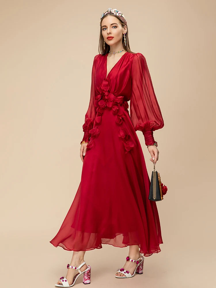 Elegant Red Chiffon Party Dress for Women ATHLEXES