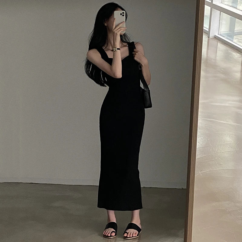 Korean Knit Square Collar Summer Dress ATHLEXES