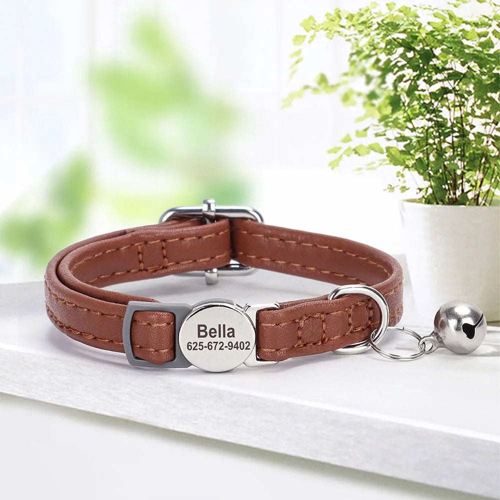 Engraved Luxury PU Leather Cat Collar ATHLEXES