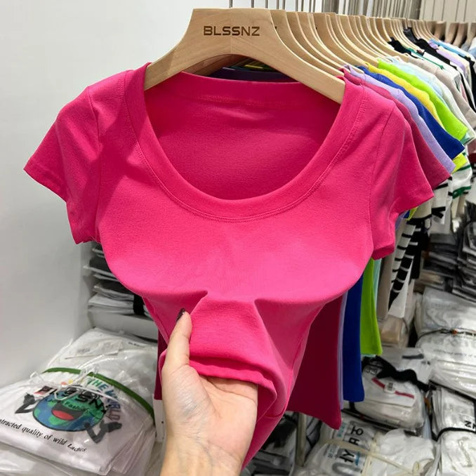 Cotton U-Neck Slimming Summer Tee for Women ATHLEXES