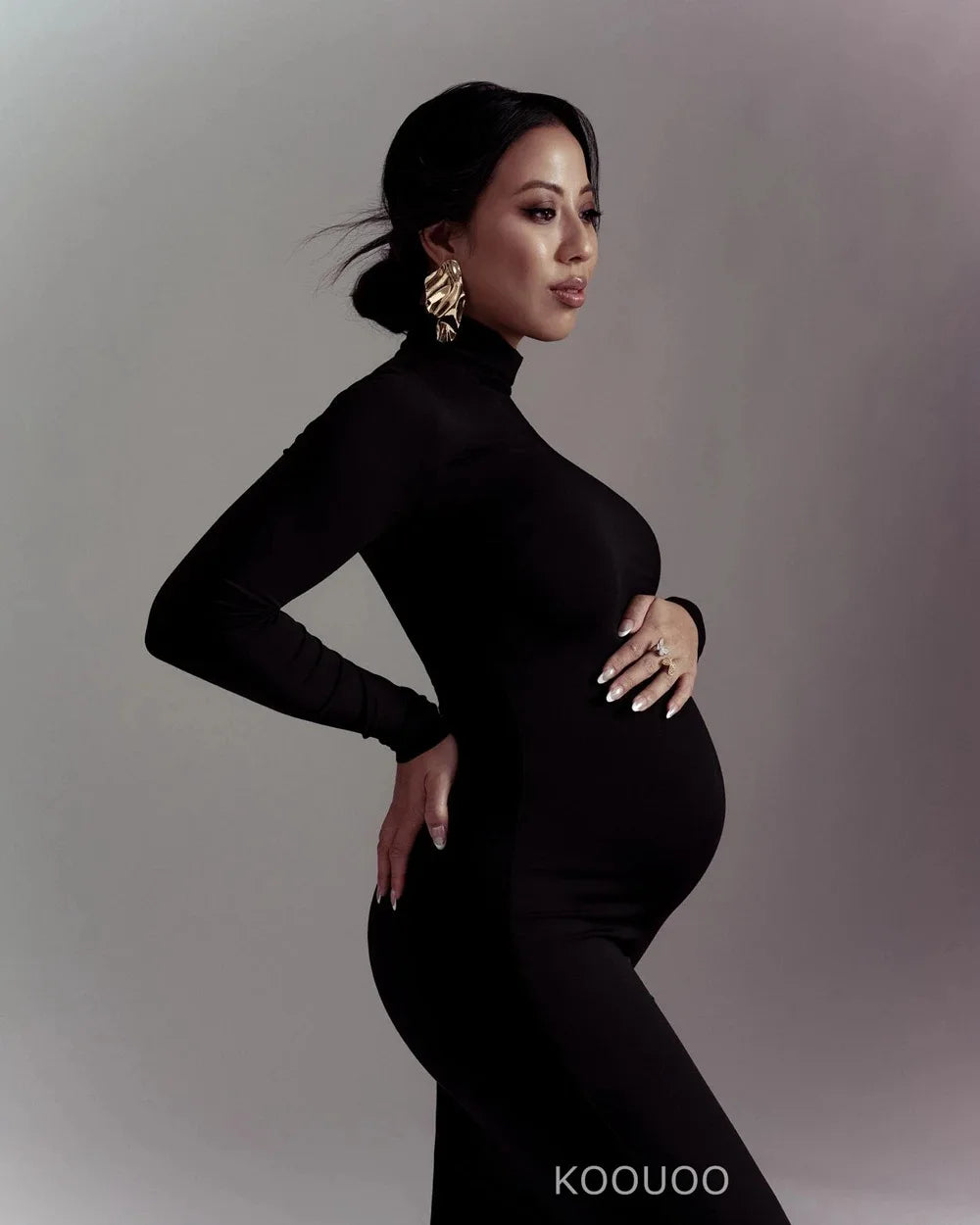 Elegant High-Neck Slim-Fit Maternity Dress ATHLEXES