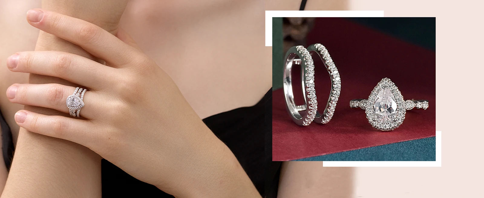 Newshe Sterling Silver Pear Cut Ring Enhancer Set ATHLEXES