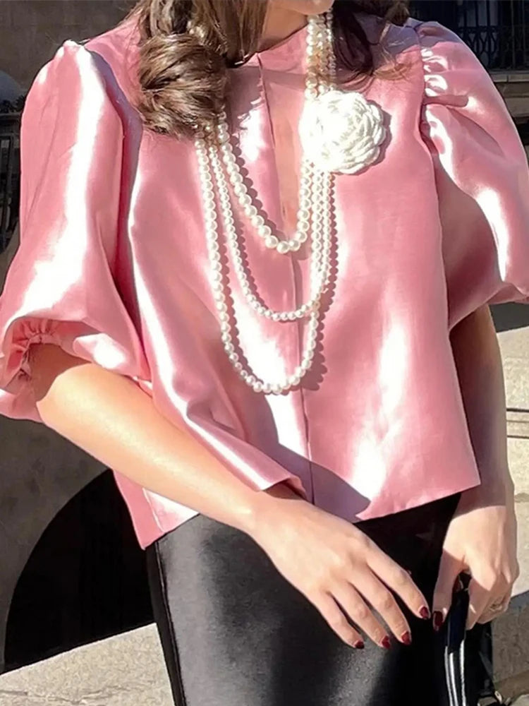 Elegant Puffy Sleeve Blouse for Women 2025 Summer Tops ATHLEXES