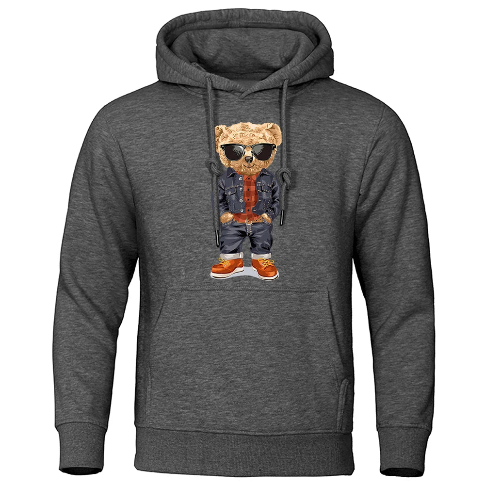 Cozy Teddy Bear Print Hoodie for Men ATHLEXES