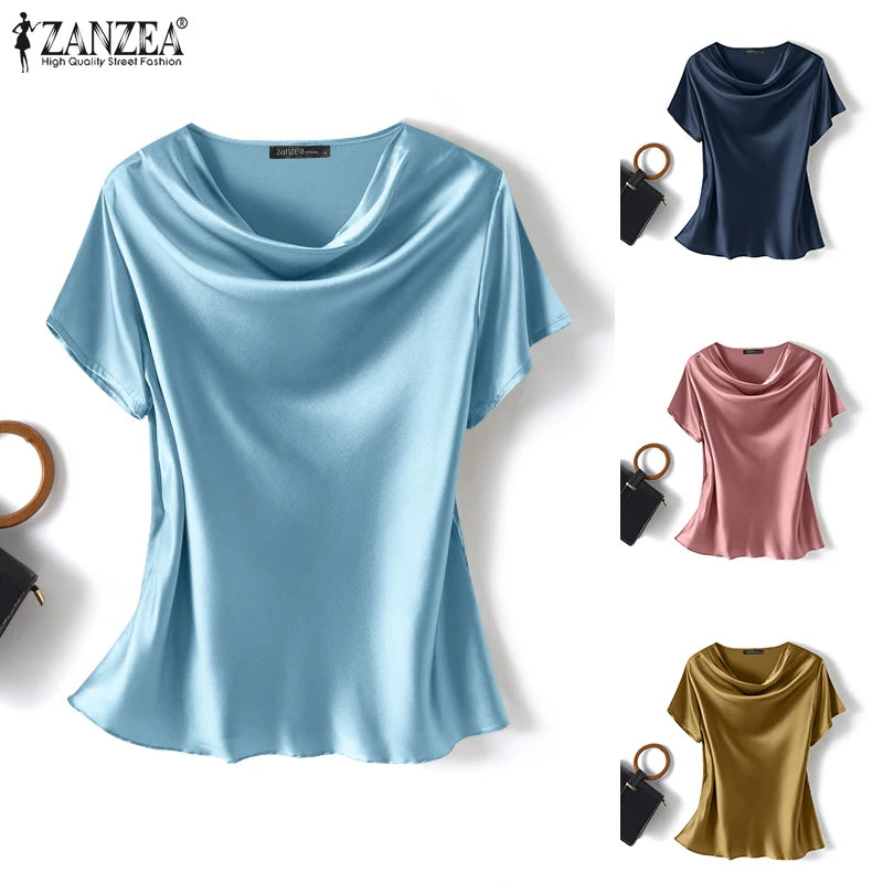 ZANZEA Women's Elegant Satin Summer Blouse ATHLEXES
