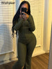 Elegant Street Style Women's Long Sleeve Tops & Flare Pants Set ATHLEXES