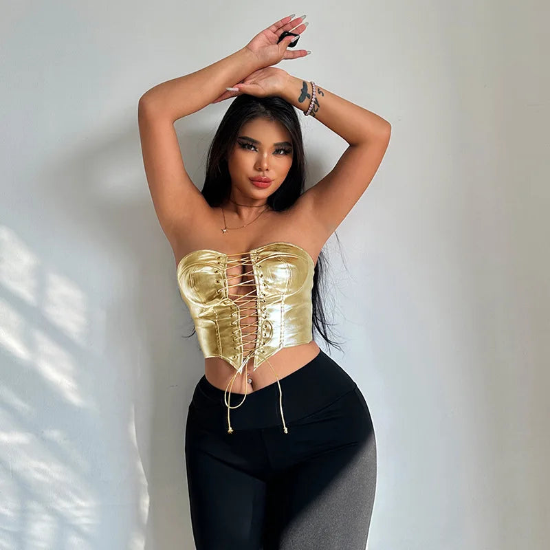 Goddess Glam Metallic Corset Top ATHLEXES