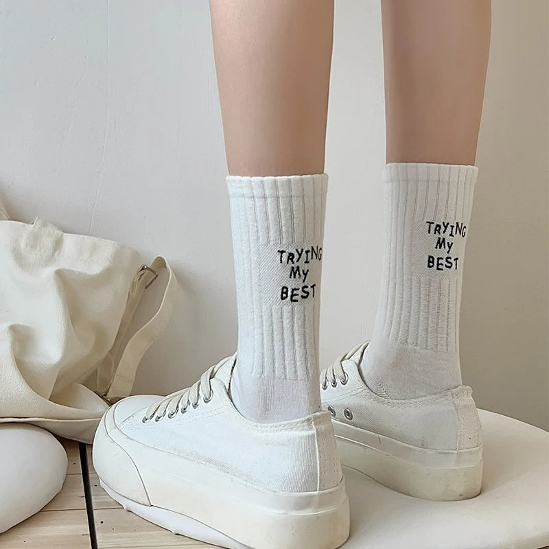 Japanese Style Embroidered Women Crew Socks ATHLEXES
