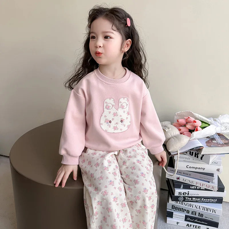 Floral Bunny Hoodie and Trousers Set for Girls ATHLEXES