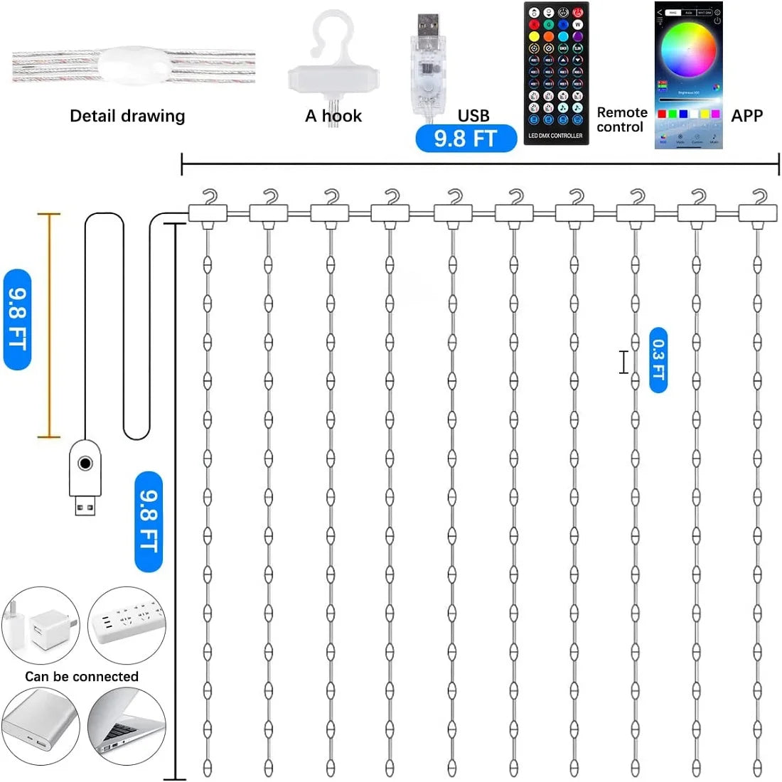 RGB Smart LED Curtain Lights for Holiday Elegance ATHLEXES