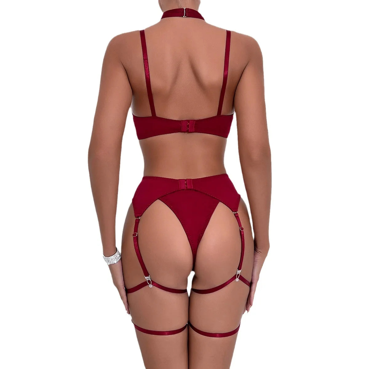 Sexy Lingerie Set Bow Bra Black Temptation Four Piece Set ATHLEXES