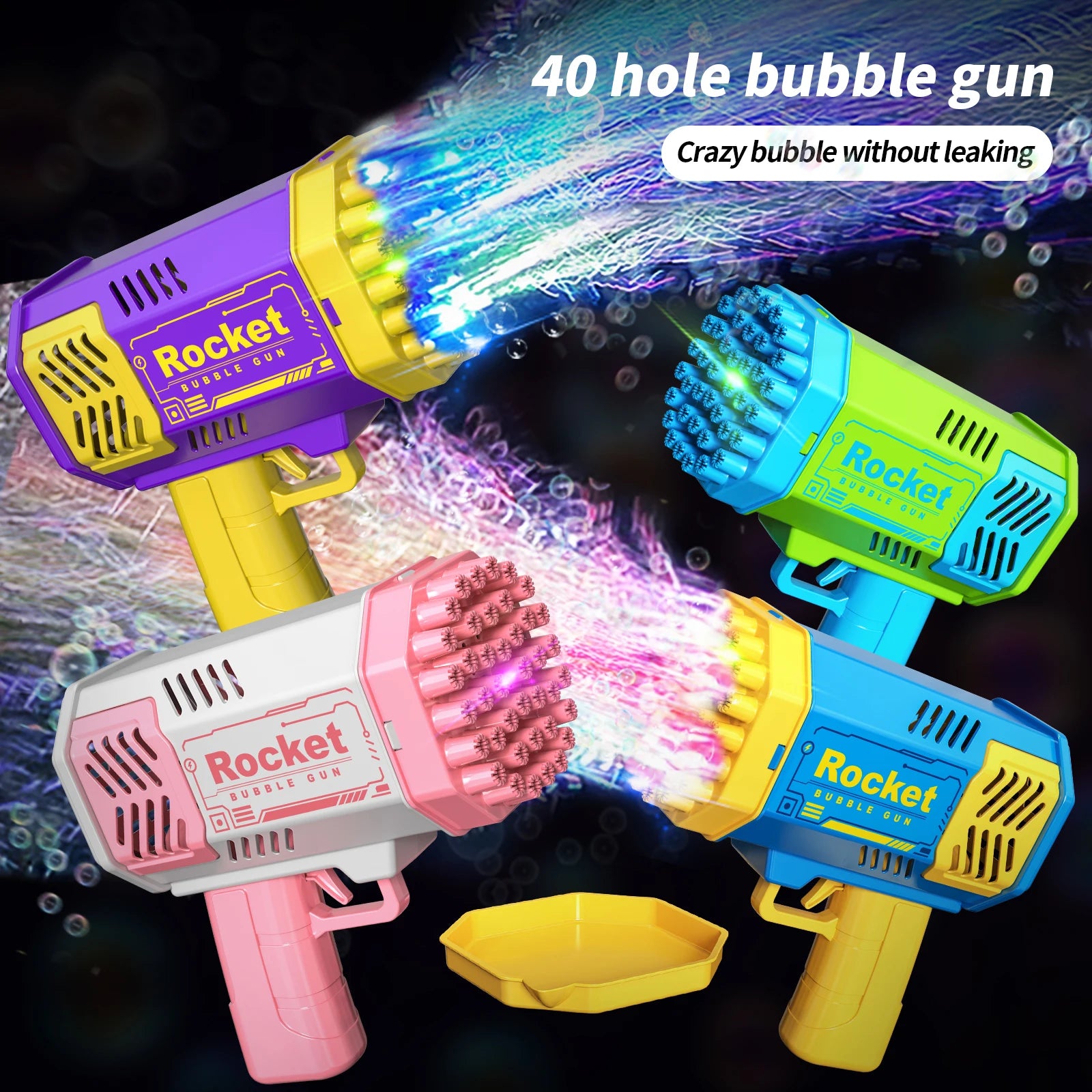 Kids' 40-Hole Rocket Bubble Gun with LED Light ATHLEXES