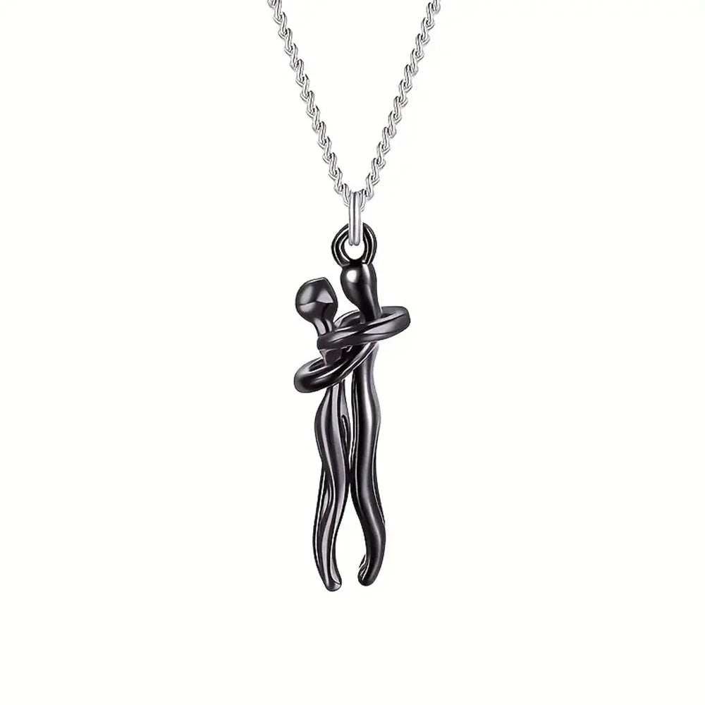Chic Black Hug Pendant Necklace for Couples ATHLEXES
