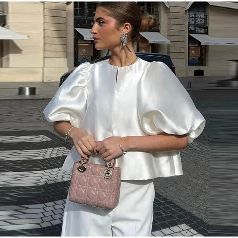Elegant Puffy Sleeve Blouse for Women 2025 Summer Tops ATHLEXES