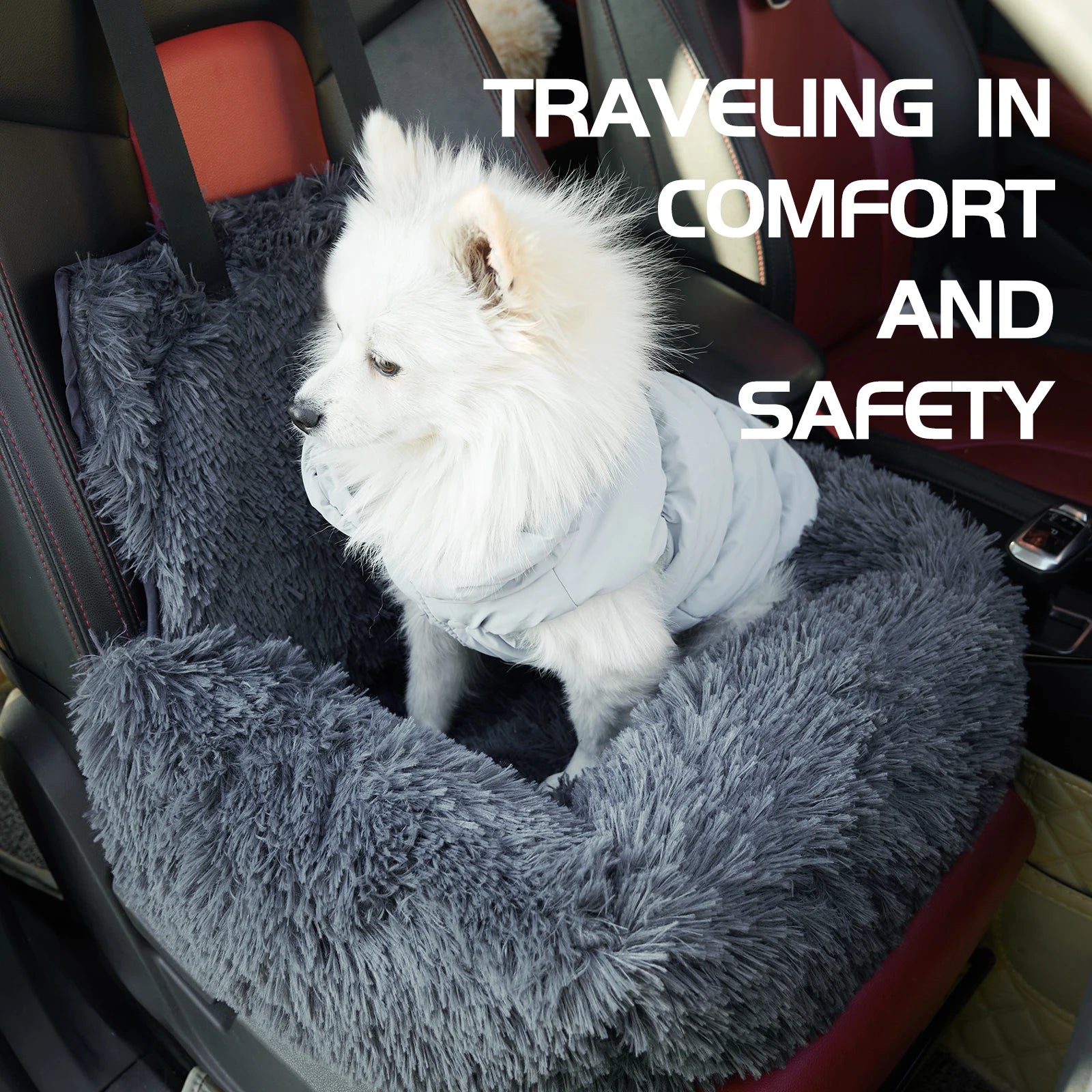 Plush Car Nest Travel Car Kennel Removable And Washable Pet Car Nest Portable Car Seat Dark Gray Extra Large Can Sit Double Pet ATHLEXES