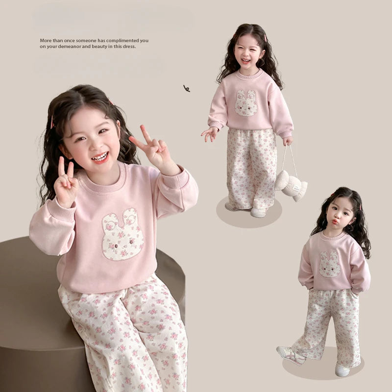 Floral Bunny Hoodie and Trousers Set for Girls ATHLEXES