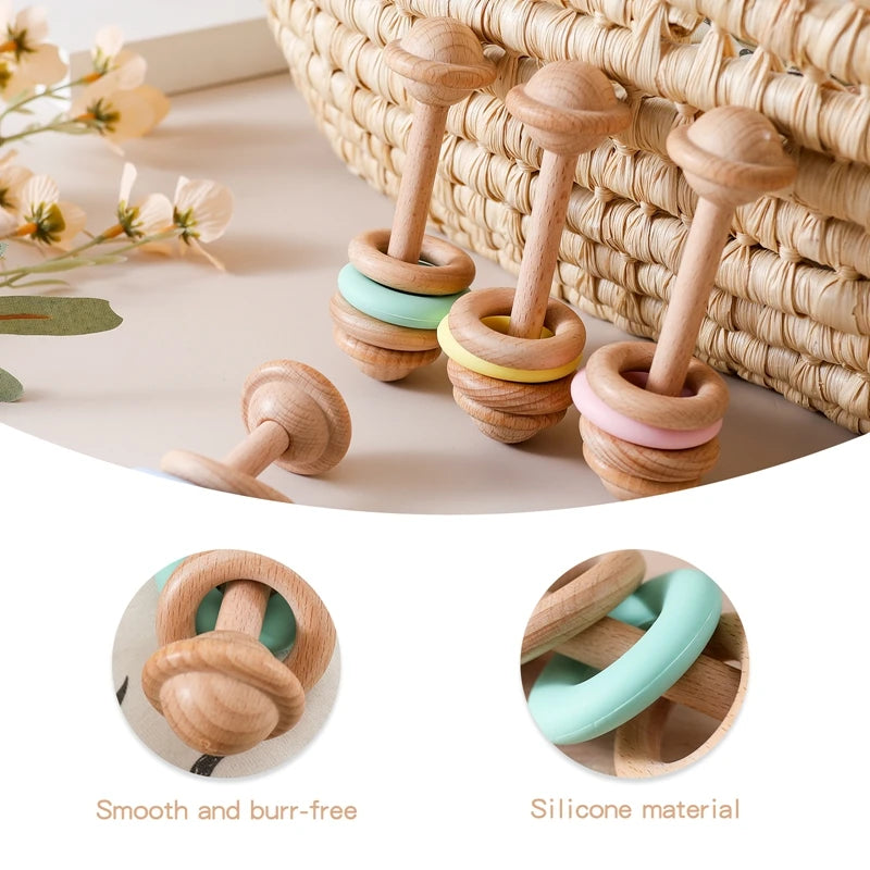 EcoBaby Wooden Rattles and Silicone Teether Set for Infants ATHLEXES