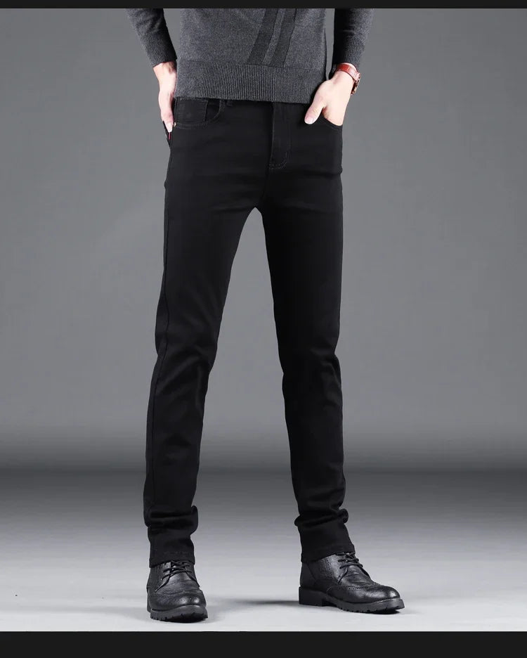 Korean Style Black Slim Fit Jeans for Men ATHLEXES