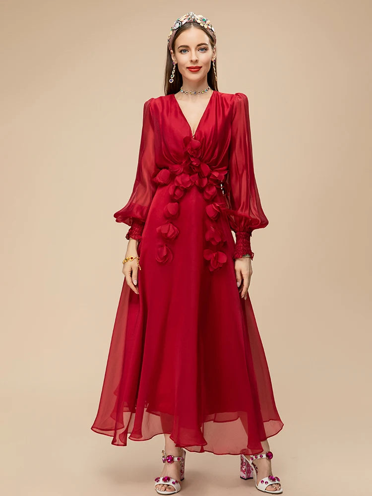 Elegant Red Chiffon Party Dress for Women ATHLEXES